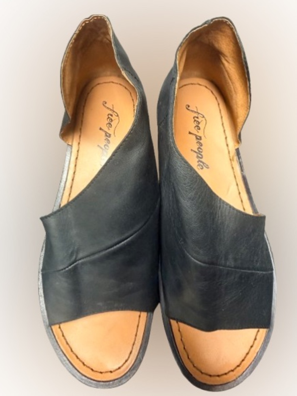 Free People Leather Peep Toe Ankle Booties Black Cutout Shoes Size 37